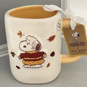 RAE DUNN PEANUTS Snoopy Sweater Weather Mug Fall Leaves Double Sided 18 oz. NWT